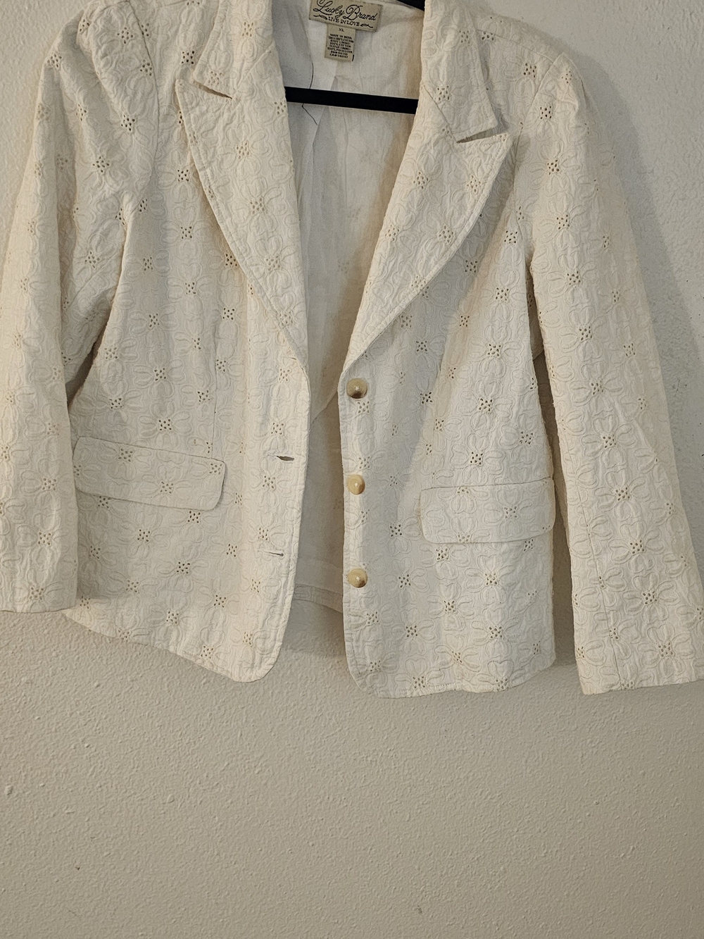 Lucky Brand Cream Eyelet Cotton Blazer